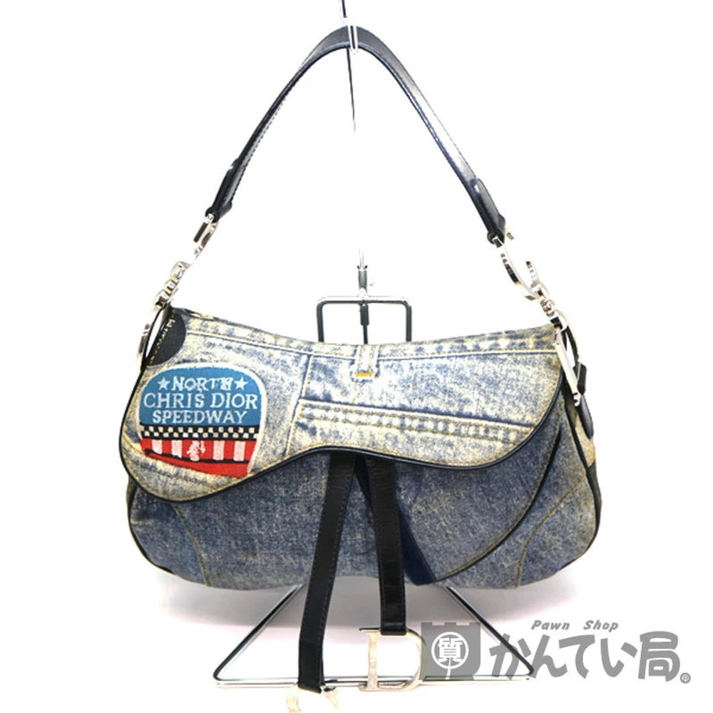 Christian Dior Denim Canvas Saddle Bag Blue Handbag